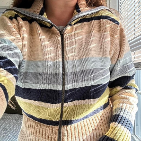 Vintage Cotton Striped Zip Up Sweater - Picture 2 of 4